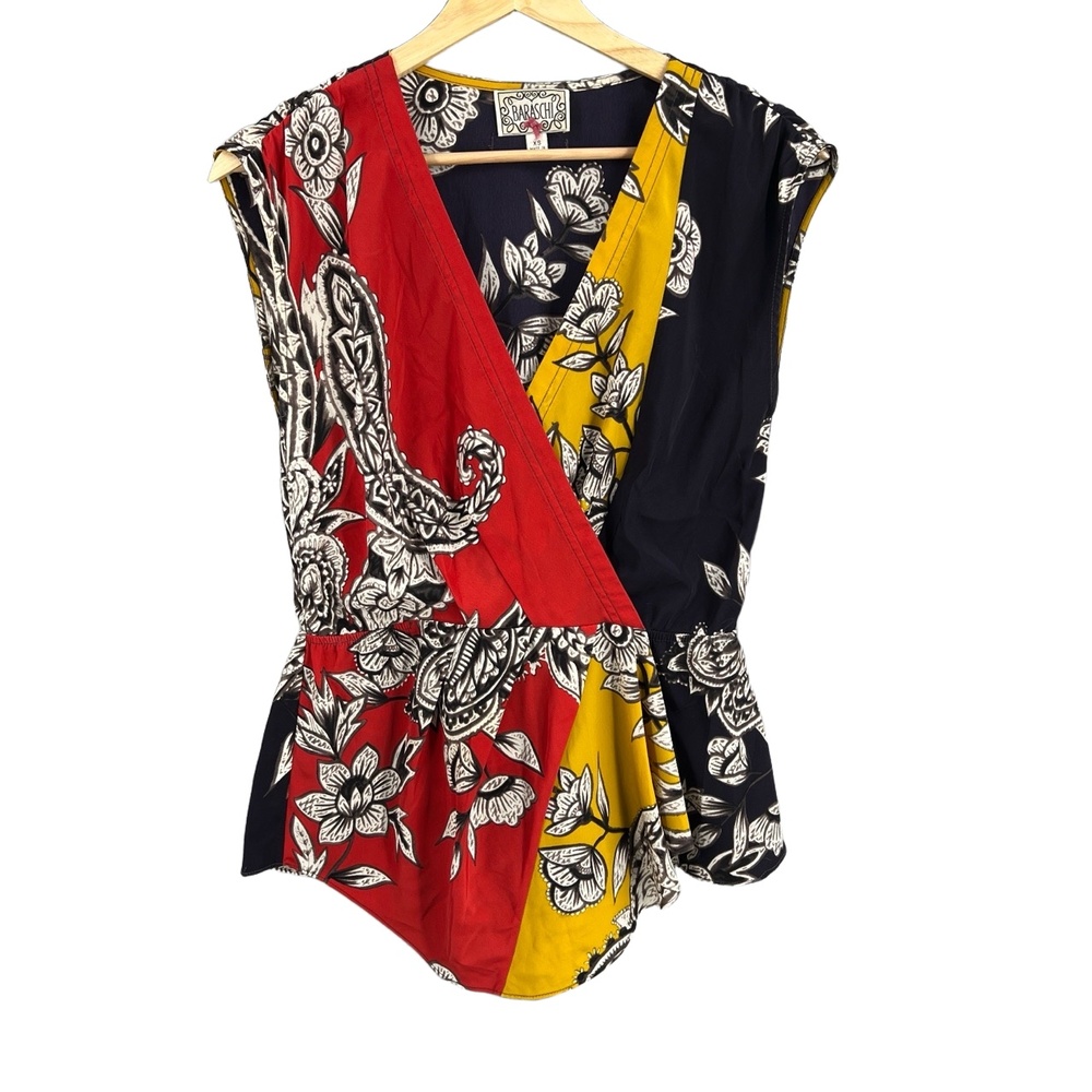 Anthropologie Yoana Baraschi Silky Blouse Blue Sleeveless Floral Patchwork XS